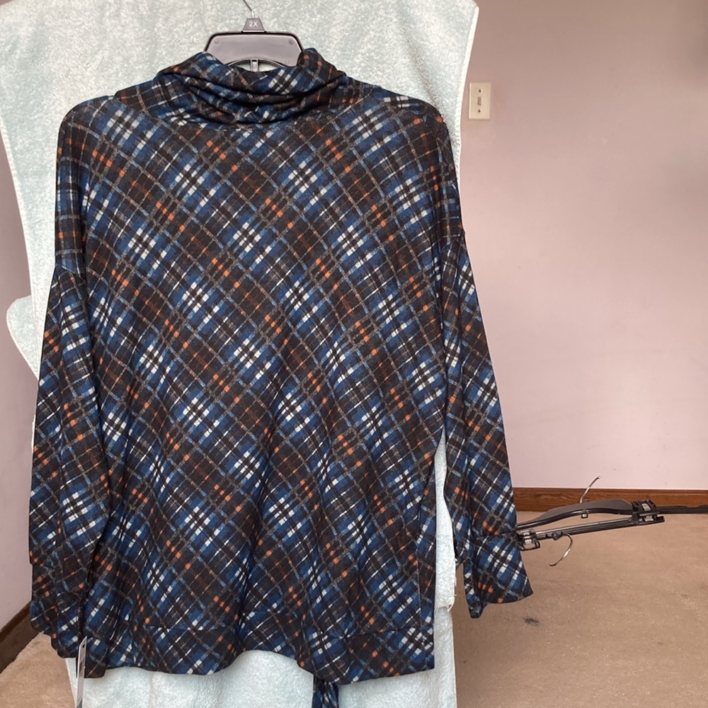 AGB plaid print pullover top with stretch casual shirt office 2X plus size - Picture 10 of 17